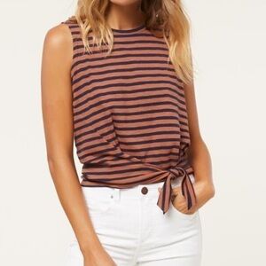 ONeill Chesapeak‎ Burnt Orange Black Striped Tie Front Knit Beach Top